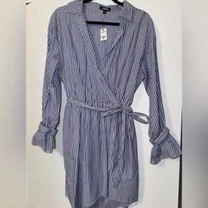 Express Striped Poplin Faux Wrap Dress